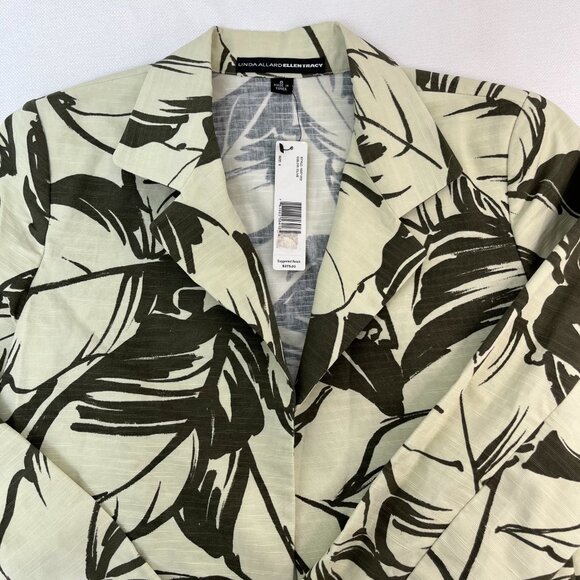 *NWT* Linda Allard Ellen Tracy Tropical Leaf Green Blazer Shoulder Pads Sz 8 - Picture 4 of 12